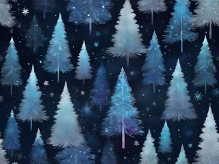 abstract Shiny holographic winter Scandinavian  Christmas tree frozen spruce dark blue texture with fir tree