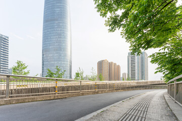 Empty urban road and buildings in the city