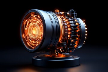 Poster - Simple warp drive engine with soft glowing light and faint energy ripples, in a minimalist style