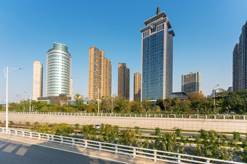 Empty urban road and buildings in the city