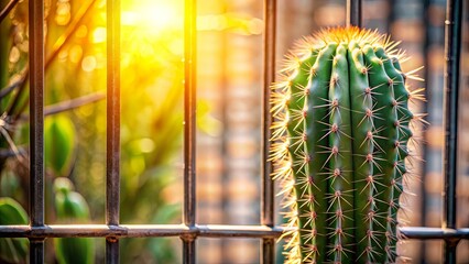 A solitary cactus thrives in the warm glow of the setting sun, its spiky exterior a testament to resilience amidst the golden hues