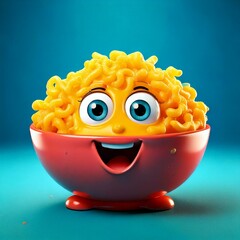 Canvas Print - Cute Cartoon Bowl of Macaroni and Cheese Food Character 