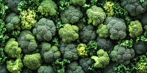 Wall Mural - Fresh green broccoli is arranged in a vibrant pattern. Each piece showcases the richness of nature. This image captures the beauty of healthy eating. Ideal for culinary themes. AI