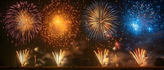 Wall Mural - festive colorful fireworks light up the night sky