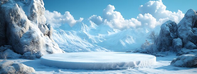 Wall Mural - ice podium background snow winter product platform cold mountain 3d. podium ice display background c