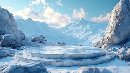 Wall Mural - ice podium background snow winter product platform cold mountain 3d. podium ice display background c
