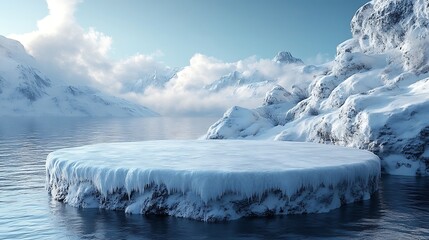 Wall Mural - ice podium background snow winter product platform cold mountain 3d. podium ice display background c