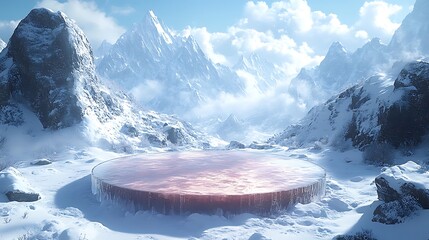 Wall Mural - ice podium background snow winter product platform cold mountain 3d. podium ice display background c