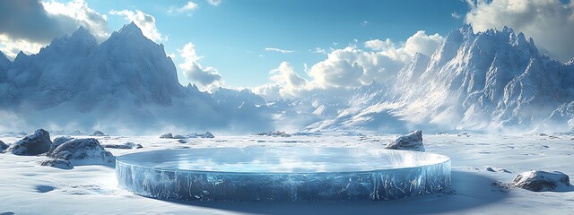 Wall Mural - ice podium background snow winter product platform cold mountain 3d. podium ice display background c