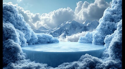 Wall Mural - ice podium background snow winter product platform cold mountain 3d. podium ice display background c