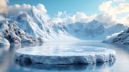 Wall Mural - ice podium background snow winter product platform cold mountain 3d. podium ice display background c