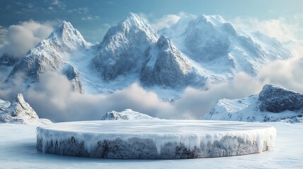 Wall Mural - ice podium background snow winter product platform cold mountain 3d. podium ice display background c