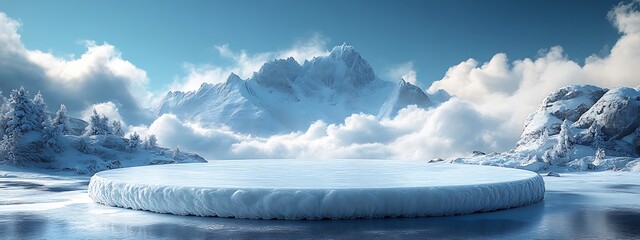 ice podium background snow winter product platform cold mountain 3d. podium ice display background c