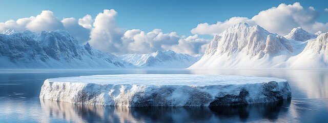 Wall Mural - ice podium background snow winter product platform cold mountain 3d. podium ice display background c