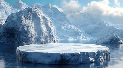 Wall Mural - ice podium background snow winter product platform cold mountain 3d. podium ice display background c