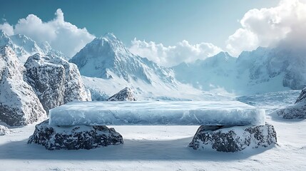 Wall Mural - ice podium background snow winter product platform cold mountain 3d. podium ice display background c