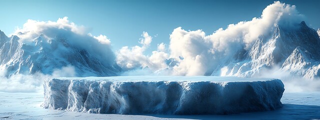 Wall Mural - ice podium background snow winter product platform cold mountain 3d. podium ice display background c