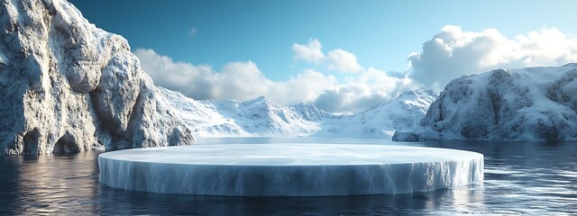 Wall Mural - ice podium background snow winter product platform cold mountain 3d. podium ice display background c