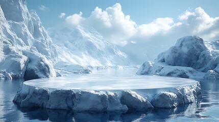 Wall Mural - ice podium background snow winter product platform cold mountain 3d. podium ice display background c