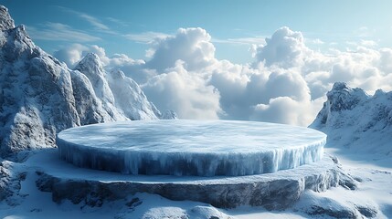 Wall Mural - ice podium background snow winter product platform cold mountain 3d. podium ice display background c