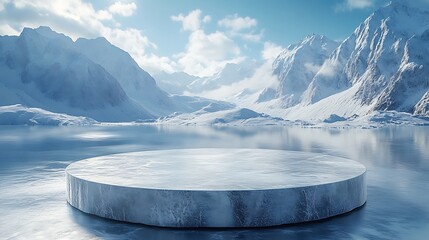 Wall Mural - ice podium background snow winter product platform cold mountain 3d. podium ice display background c