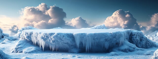 Wall Mural - ice podium background snow winter product platform cold mountain 3d. podium ice display background c