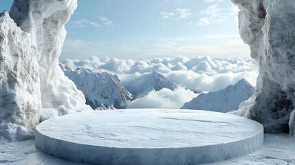 Wall Mural - ice podium background snow winter product platform cold mountain 3d. podium ice display background c