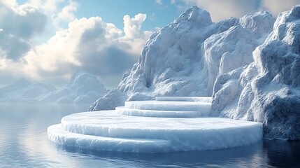 Wall Mural - ice podium background snow winter product platform cold mountain 3d. podium ice display background c