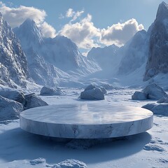 Wall Mural - ice podium background snow winter product platform cold mountain 3d. podium ice display background c