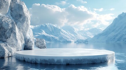 Wall Mural - ice podium background snow winter product platform cold mountain 3d. podium ice display background c