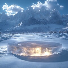 Wall Mural - ice podium background snow winter product platform cold mountain 3d. podium ice display background c