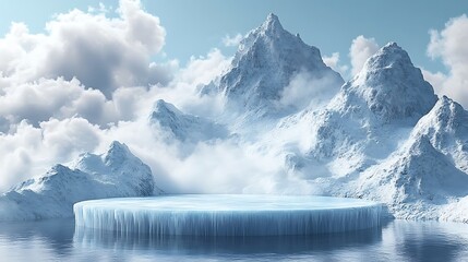 Wall Mural - ice podium background snow winter product platform cold mountain 3d. podium ice display background c