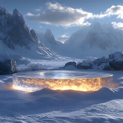Wall Mural - ice podium background snow winter product platform cold mountain 3d. podium ice display background c
