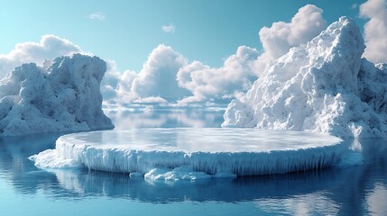Wall Mural - ice podium background snow winter product platform cold mountain 3d. podium ice display background c
