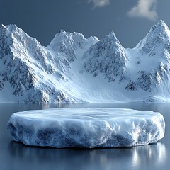 Wall Mural - ice podium background snow winter product platform cold mountain 3d. podium ice display background c