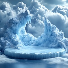 Wall Mural - ice podium background snow winter product platform cold mountain 3d. podium ice display background c