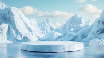 Wall Mural - ice podium background snow winter product platform cold mountain 3d. podium ice display background c