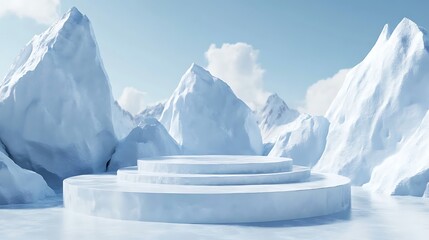 Wall Mural - ice podium background snow winter product platform cold mountain 3d. podium ice display background c