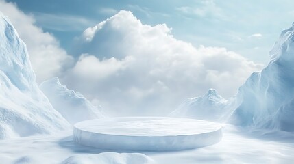 Wall Mural - ice podium background snow winter product platform cold mountain 3d. podium ice display background c