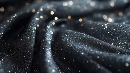 Poster - A flowing black fabric elegantly ripples as water splashes around, creating a mesmerizing blend of movement and shimmer in soft light