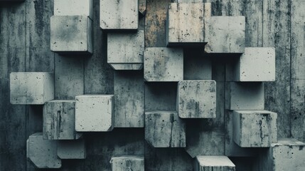Poster - The surface displays textured concrete blocks arranged in a geometric pattern, showcasing modern architectural design elements