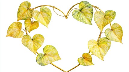 Wall Mural - Yellow and green leaves forming a heart shape.