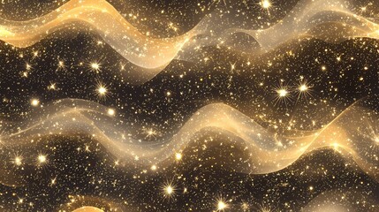 The image is a dark background with gold glitter and wavy lines of light that form a shimmering pattern.