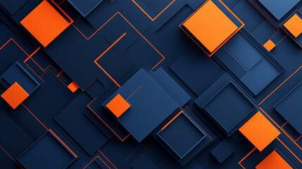 Wall Mural - Dynamic Abstract Geometric Background: Colorful Squares, Orange and Navy Blue square shape background presentation design