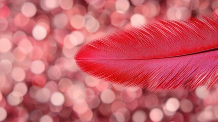 Poster - Red Feather on Pink Bokeh Background    Abstract Nature Texture