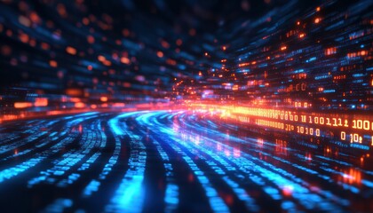 Poster - Abstract Digital Data Stream with Binary Code Motion