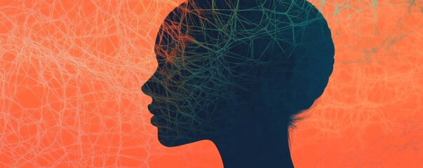 Aufkleber - silhouette of a person with neural network pattern on vibrant background