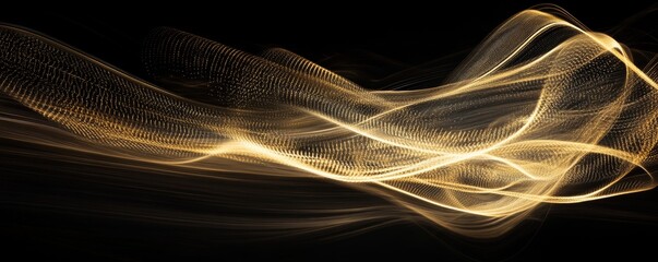 Poster - Abstract golden light waves on a black background