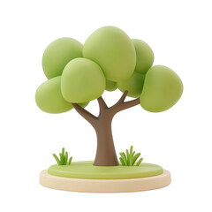 Wall Mural - Cartoon style tree with green foliage isolated on white transparent