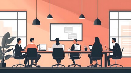 Poster - Business Meeting in Modern Office Interior with Orange Walls
